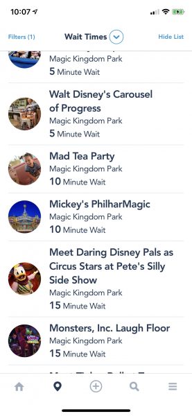 Wait times in My Disney Experience