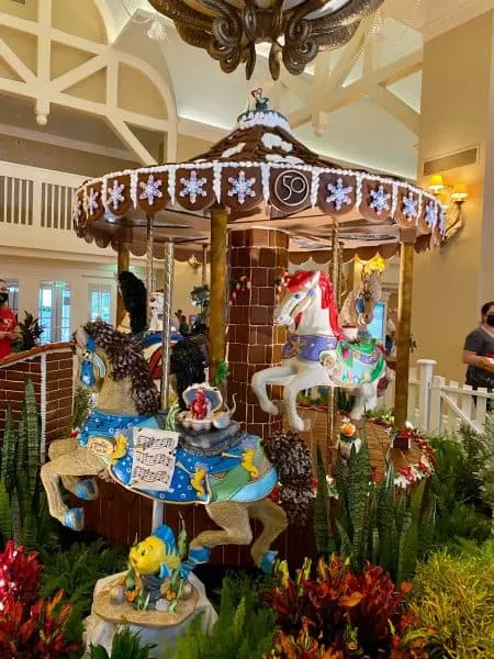 gingerbread little mermaid carousel display at disney's beach club resort