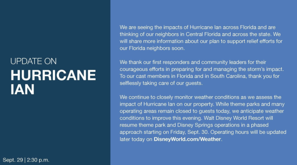 disney world phased reopening hurricane ian
