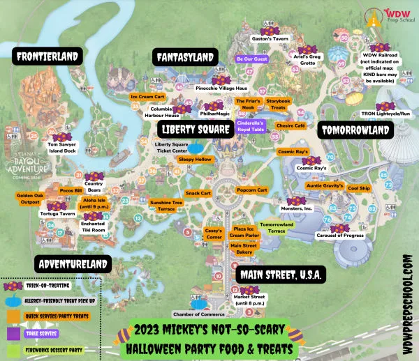 2023 map locations of mickey's not so scary halloween party food and treats