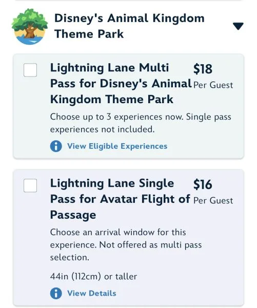 Animal Kingdom LLMP and LLSP purchase screen