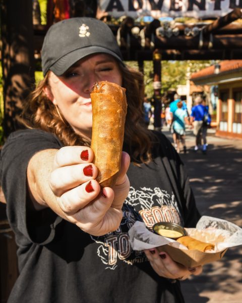 Bethany with a spring roll.