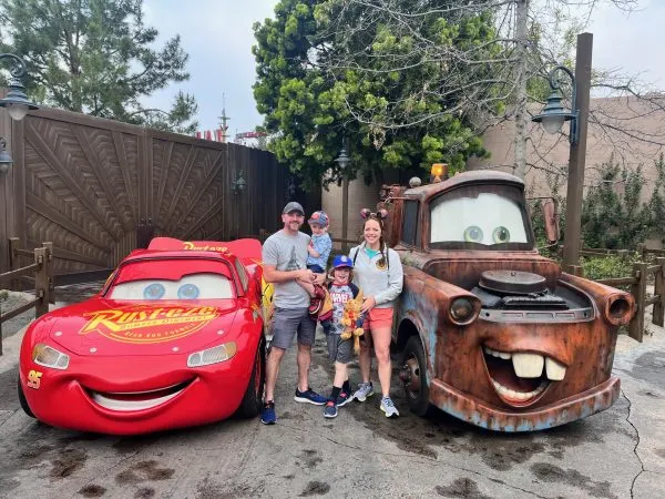 Casey and her family with Mater and Lightning MacQueen
