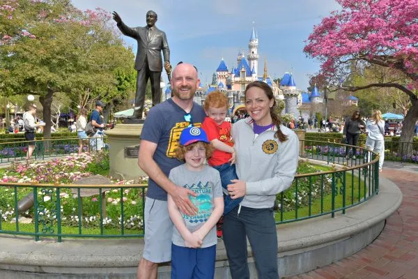 Casey and her family in front of the castle 