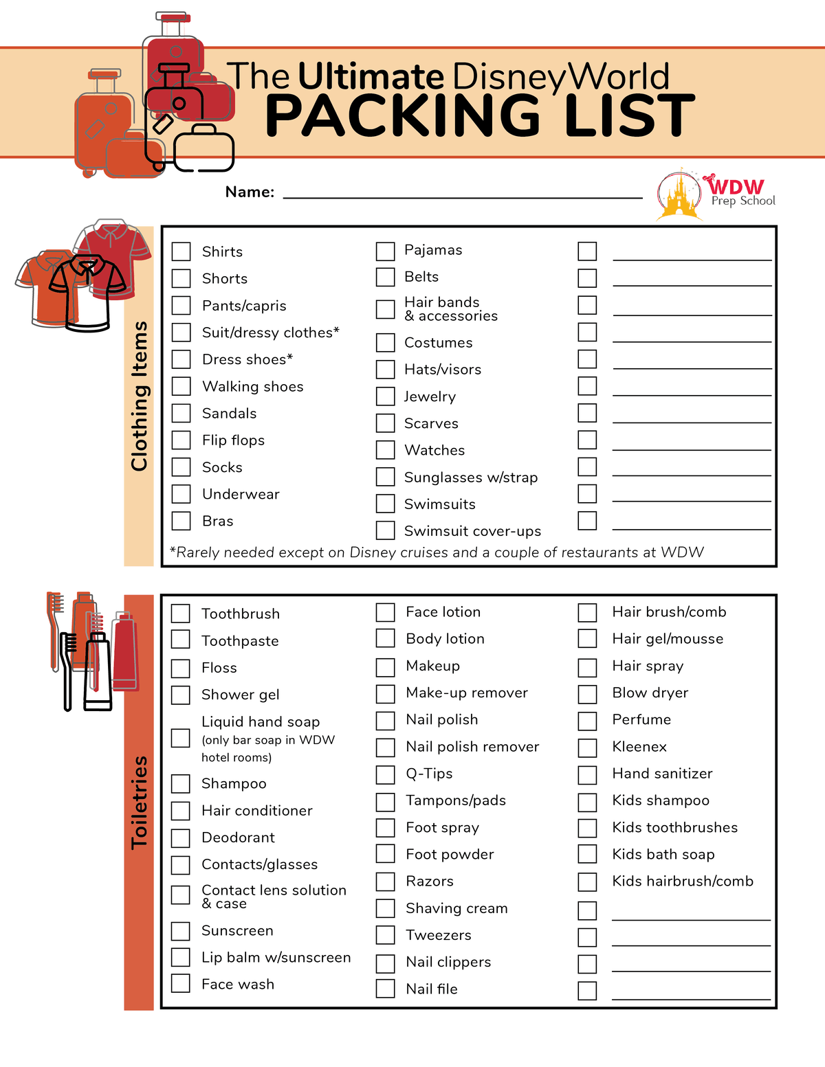 The ultimate Disney packing list Word, PDF and Google Docs formats