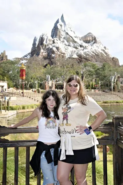 Ellen and her child at Expedition Everest
