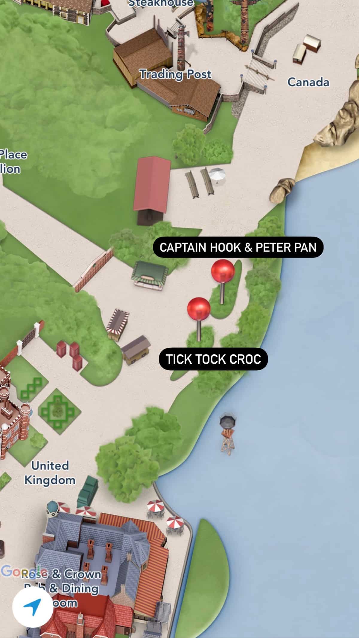 Epcot 2022 Flower and Garden Festival - Peter Pan Captain Hook Tick Tock Croc topiaries map
