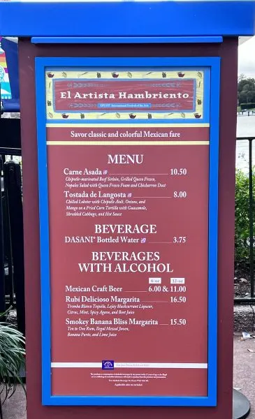 El Artista Hambriento booth menu