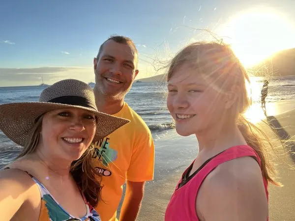 Stephanie's first walk on the beach