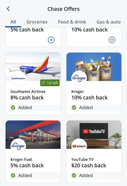 Screenshot of Chase Offers in Chase app.