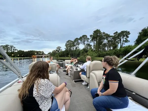 View cruising on the pontoon boat for the private fireworks cruise