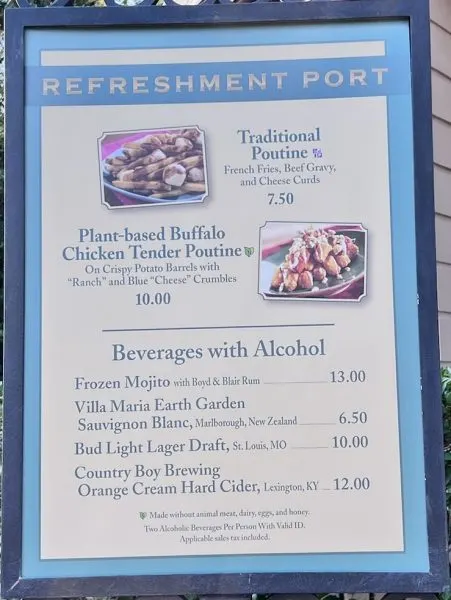Refreshment Port menu board 2024