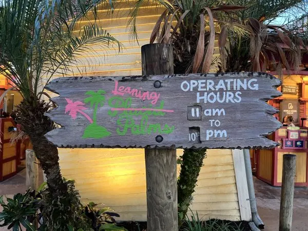 Leaning Palms operating hours sign H2O Glow 2024