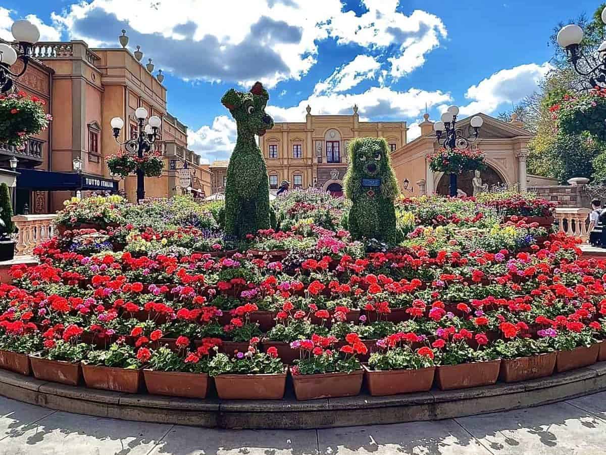 Epcot 2022 Flower and Garden Festival - Lady and the Tramp topiaries