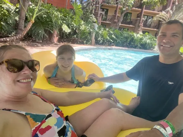 Stephanie and her family on the lazy river