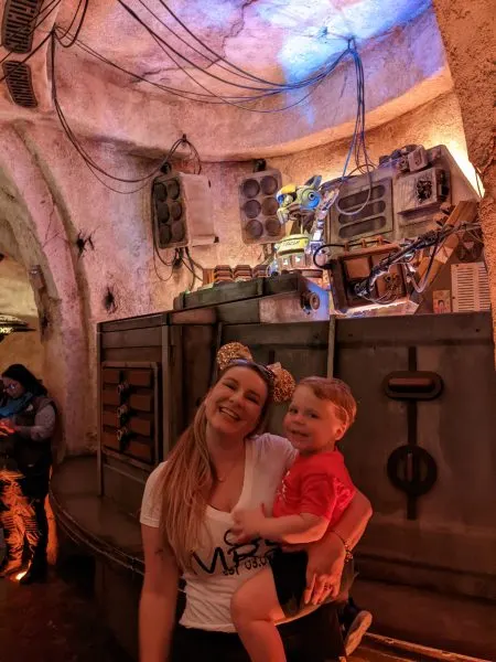 Nicole and her son at Oga's Cantina