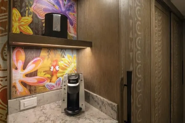 moana-themed kitchenette in guest room at polynesian