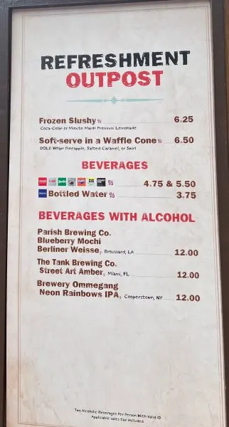 Refreshment Outpost booth menu