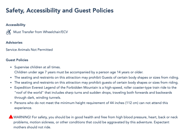 Expedition Everest Safety Accessibility and Guest Policies Screenshot