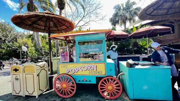 popcorn cart in adventureland at magic kingdom