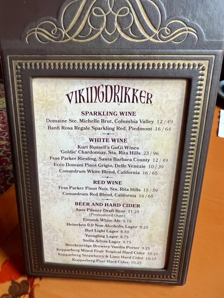 wine and beer menu at akershus