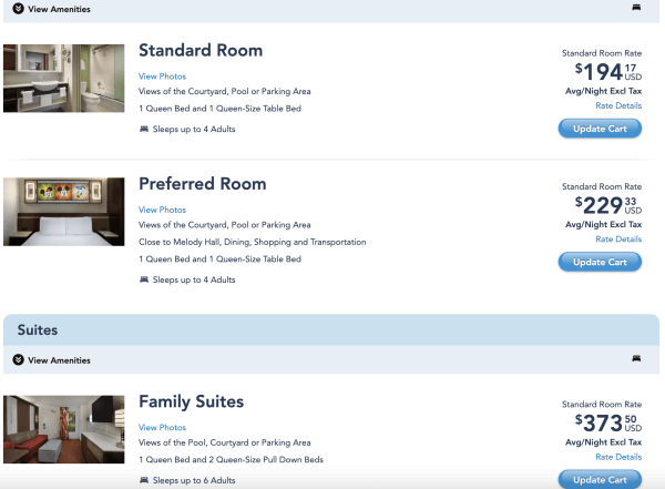 room rates for all star music in august 2024