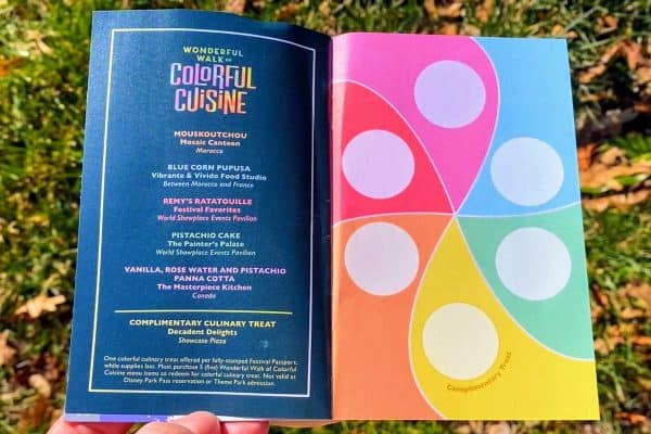 wonderful walk of colorful cuisine festival of the arts brochure at epcot