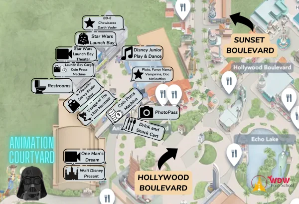 map of animation courtyard at hollywood studios
