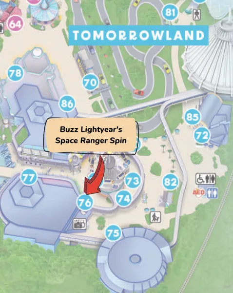 buzz lightyear's space ranger spin location on magic kingdom map