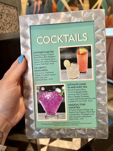 cocktail menu at hollywood and vine at hollywood studios