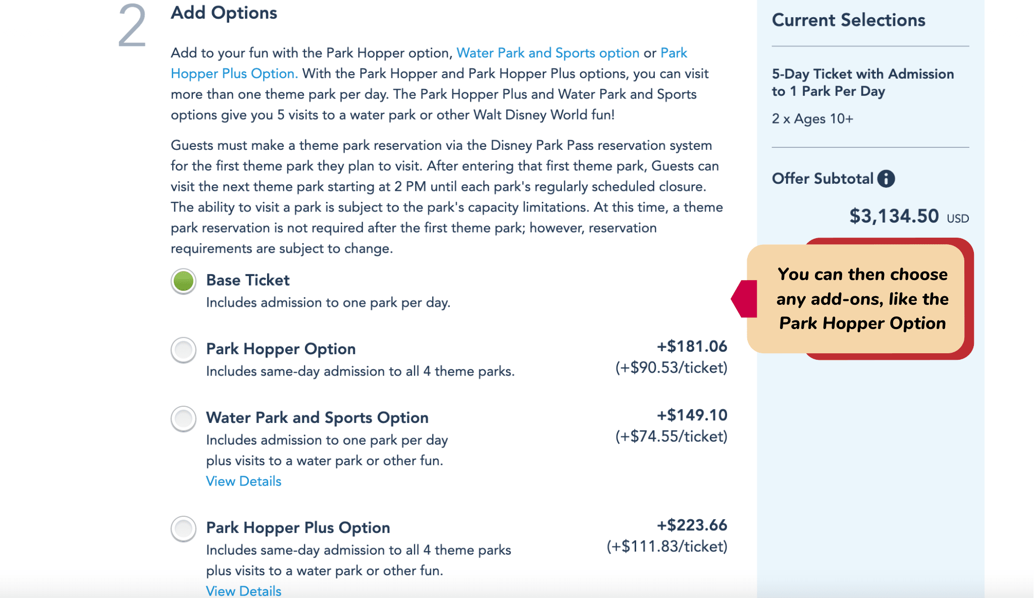 walt disney world ticket add on vacation package