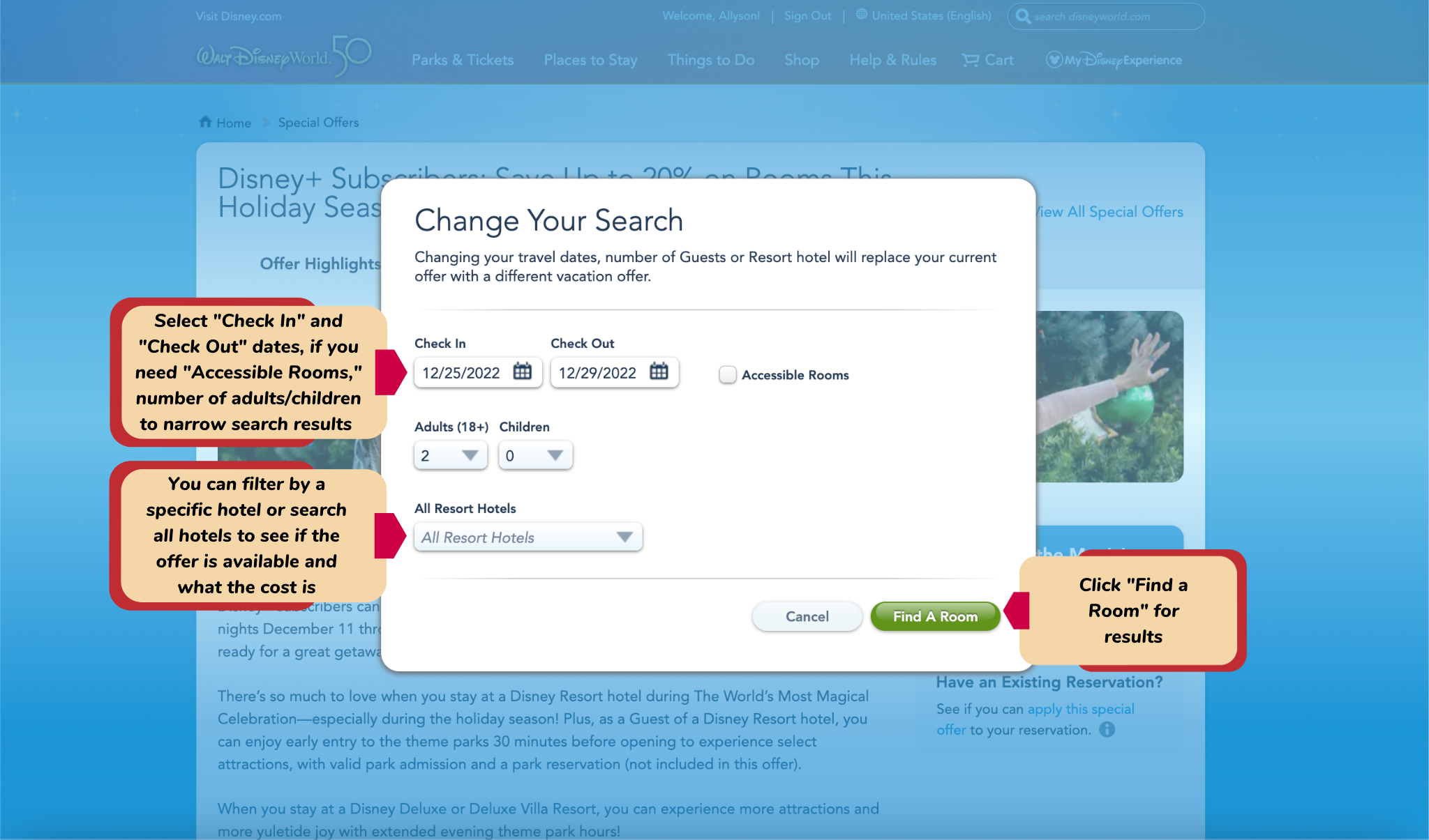 special offers walt disney world filter search results