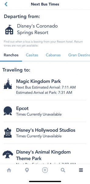 My Disney Experience bus wait times