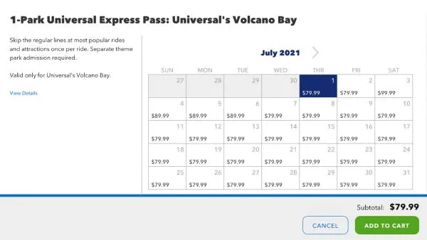 volcano bay express pass pricing calendar