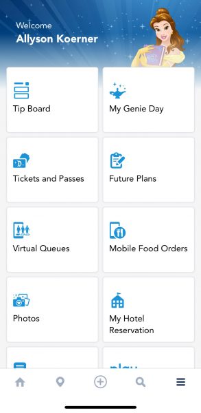 disneyland app main menu genie access