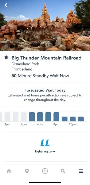 disneyland genie forecasted wait times thunder mountain