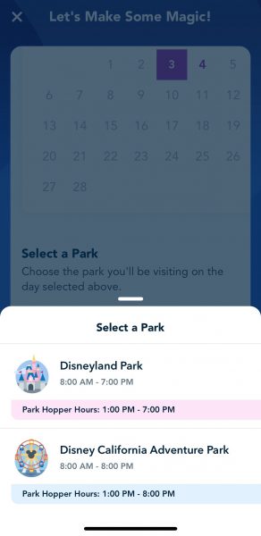 disneyland app genie select park and date