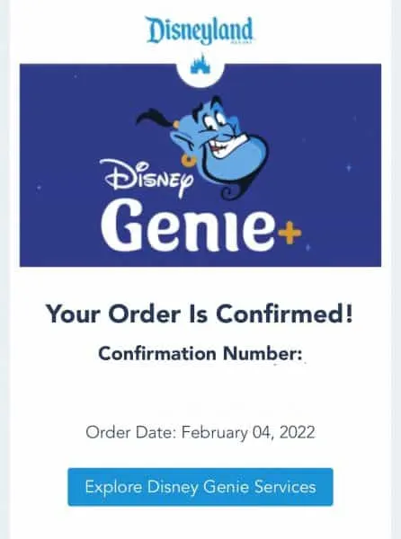 disneyland genie+ purchase confirmation