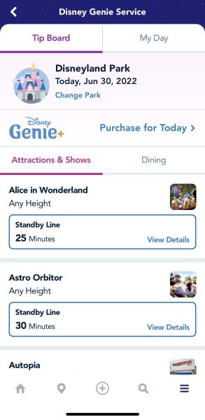 new genie plus purchase banner - disneyland app - genie plus