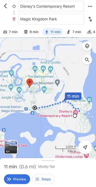 walking distance from contemporary to magic kingdom
