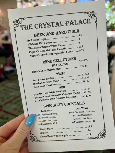 alcohol menu at crystal palace