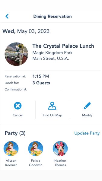 crystal palace lunch reservation confirmation