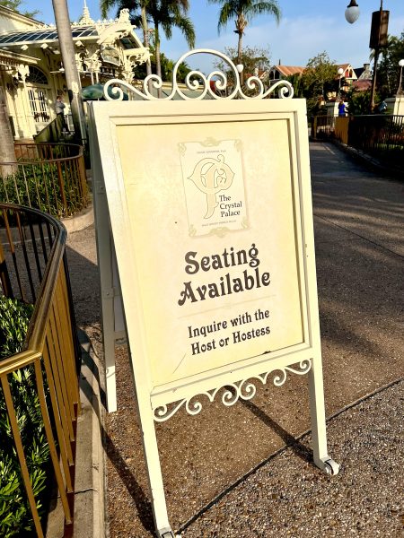 seating available sign outside crystal. palace