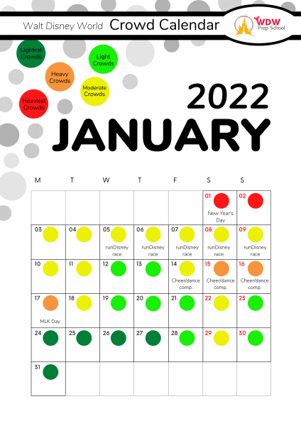 January 2022 Disney World Crowd Calendar