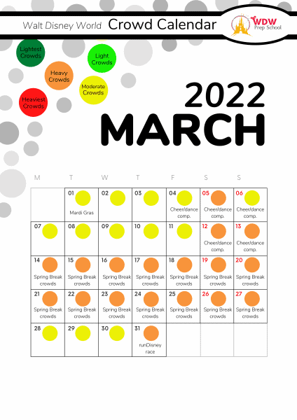 March 2022 Disney World Crowd Calendar
