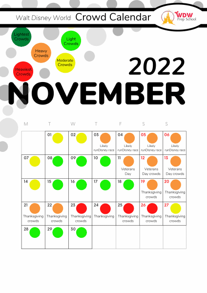 November 2022 Disney World Crowd Calendar