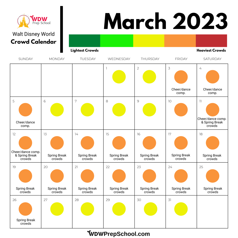 Disney Crowd Calendar March 2023 Printable Calendar 2023
