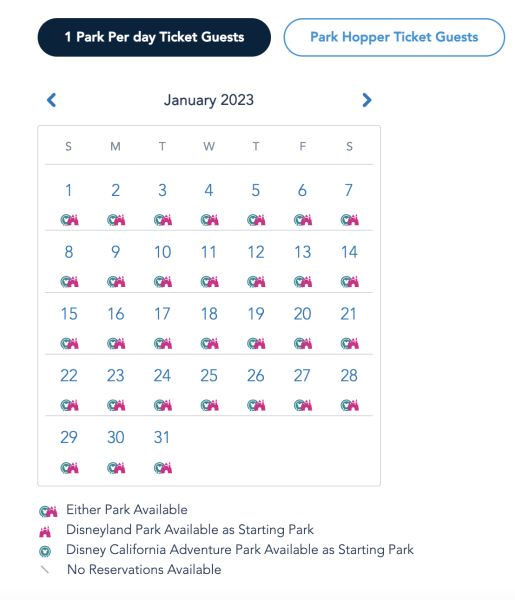 theme park reservations through january 2023 disneyland
