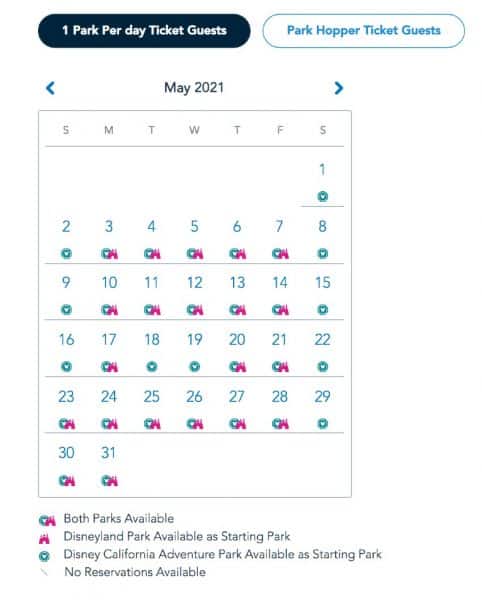disneyland park reservation availability calendar