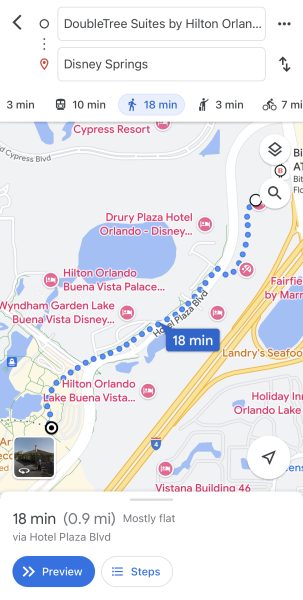 walking from doubletree to disney springs